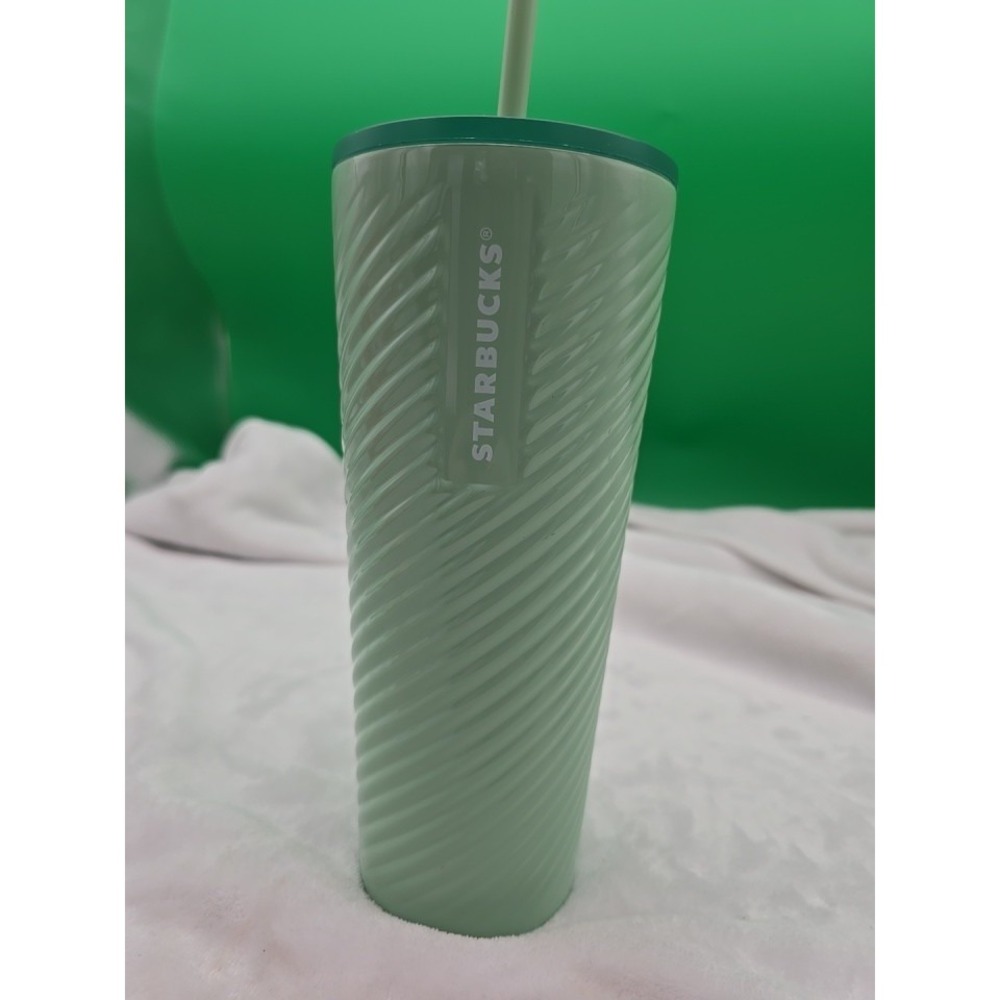 Starbucks Coffee 2023 Summer Pastel Mint Green Spiral Tumbler Travel Cup 24 oz
